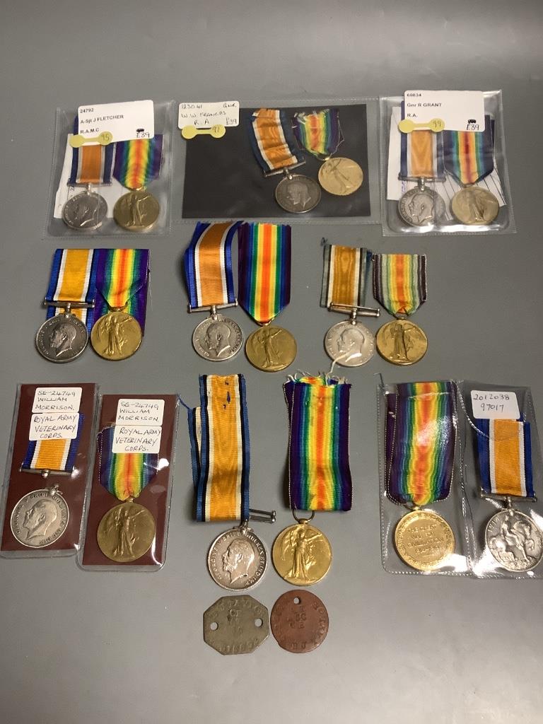 Nine WW1 BWM & Victory medal pairs